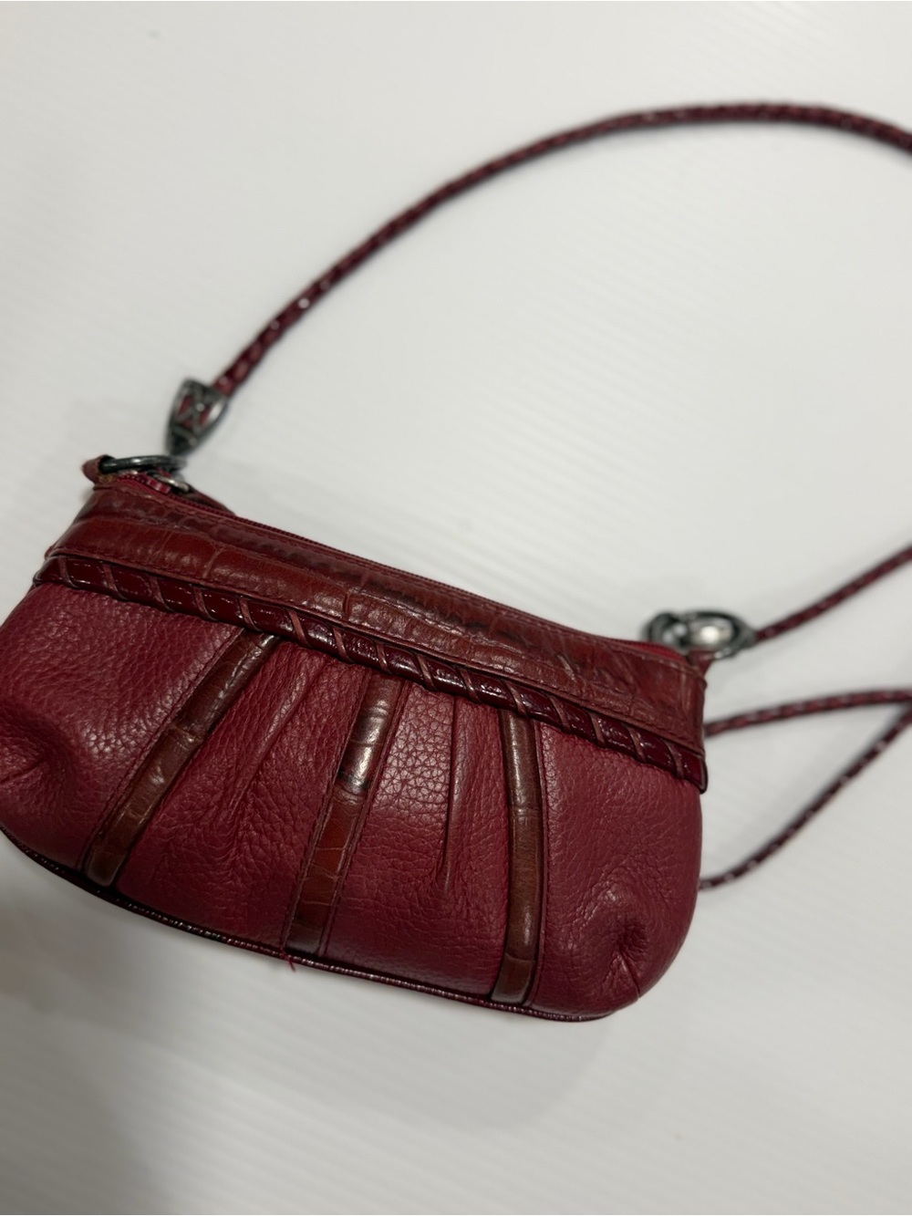 Brighton Burgundy Leather Mini Crossbody with Braided Trim